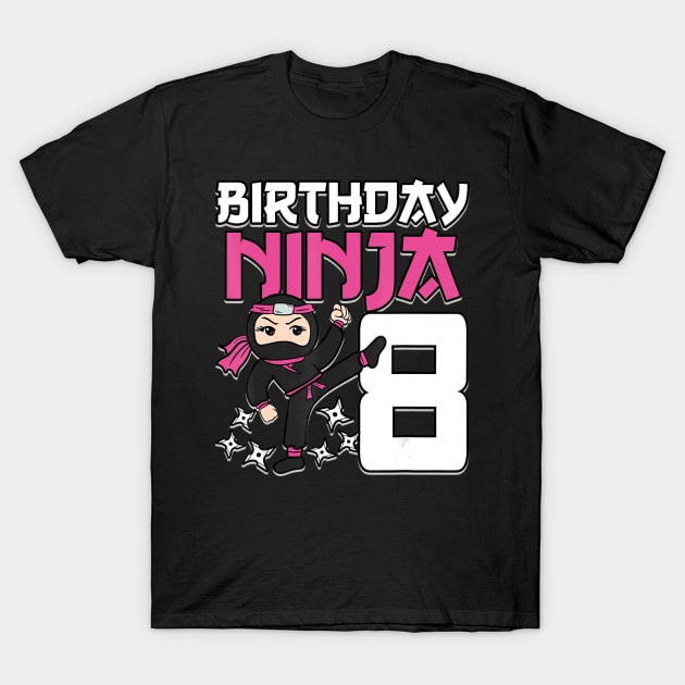 Birthday Ninja 8 Girl Pink Shinobi Themed 8th B-Day Party T-Shirt by Zak N mccarville